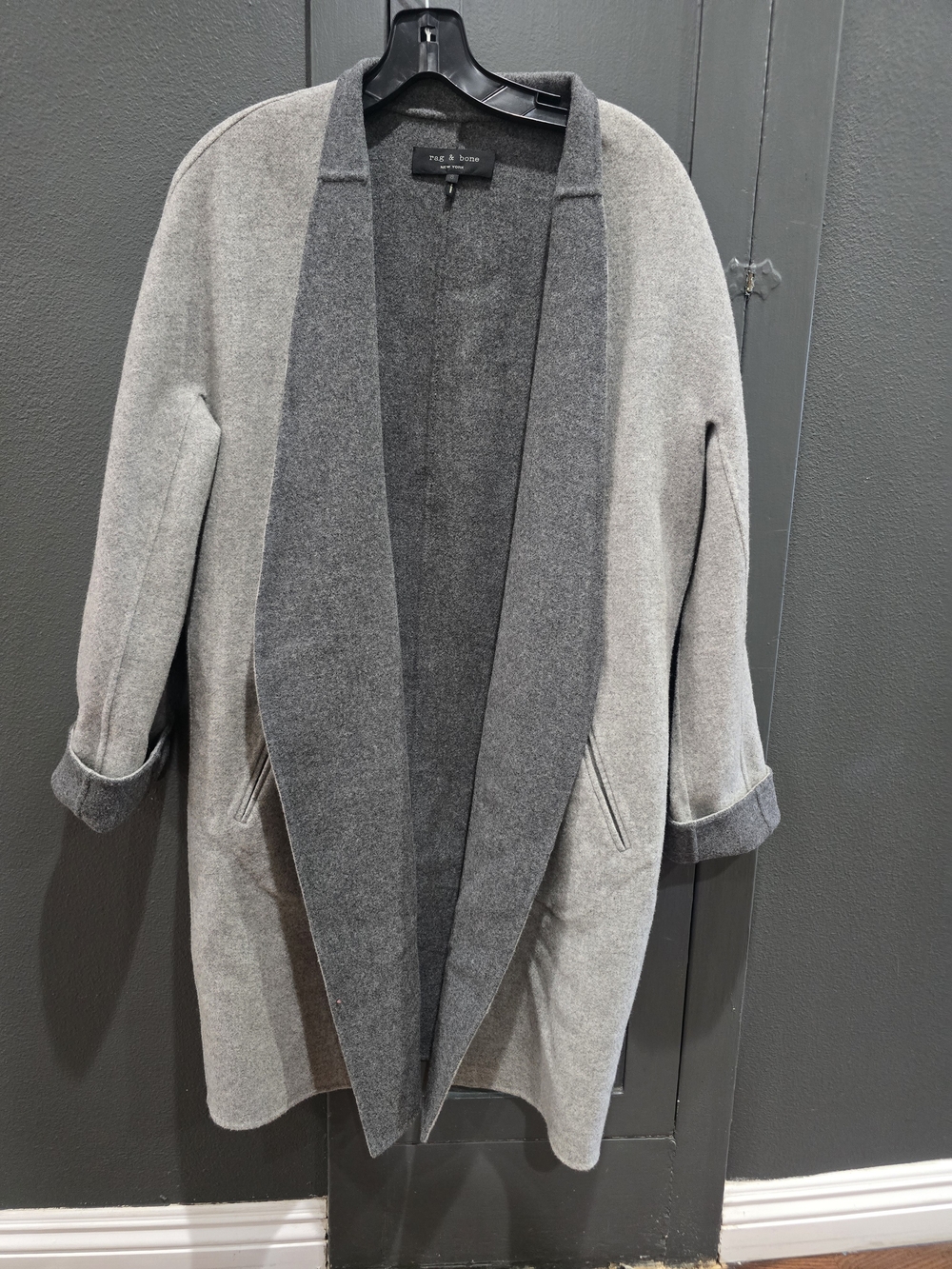 rag & bone Wool Two-Tone  Reversible Gray Open Cardigan